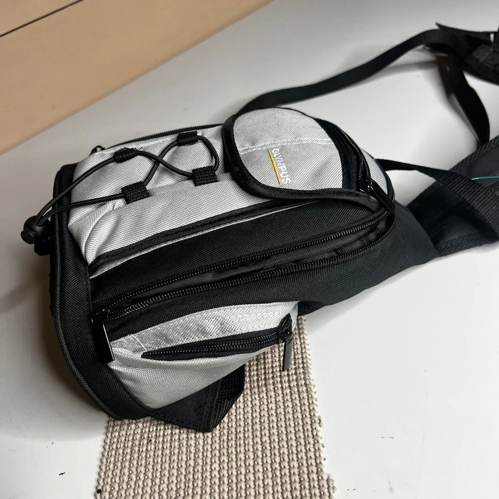 Olympus Camera Sling Bag Black Silver Padded Crossbody Case with Bungee